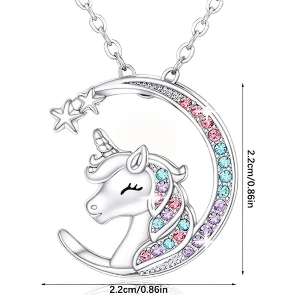 New women's kids girls unicorn moon pendant necklace